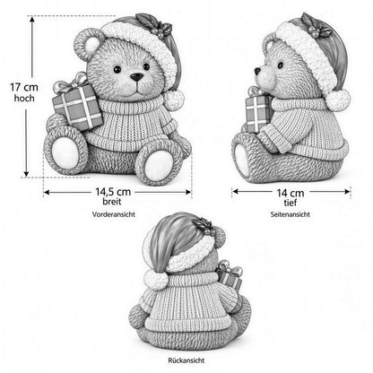 Weihnachtsbär als Dekofigur und Tischdeko Bär Figur mit Stern oder Geschenk