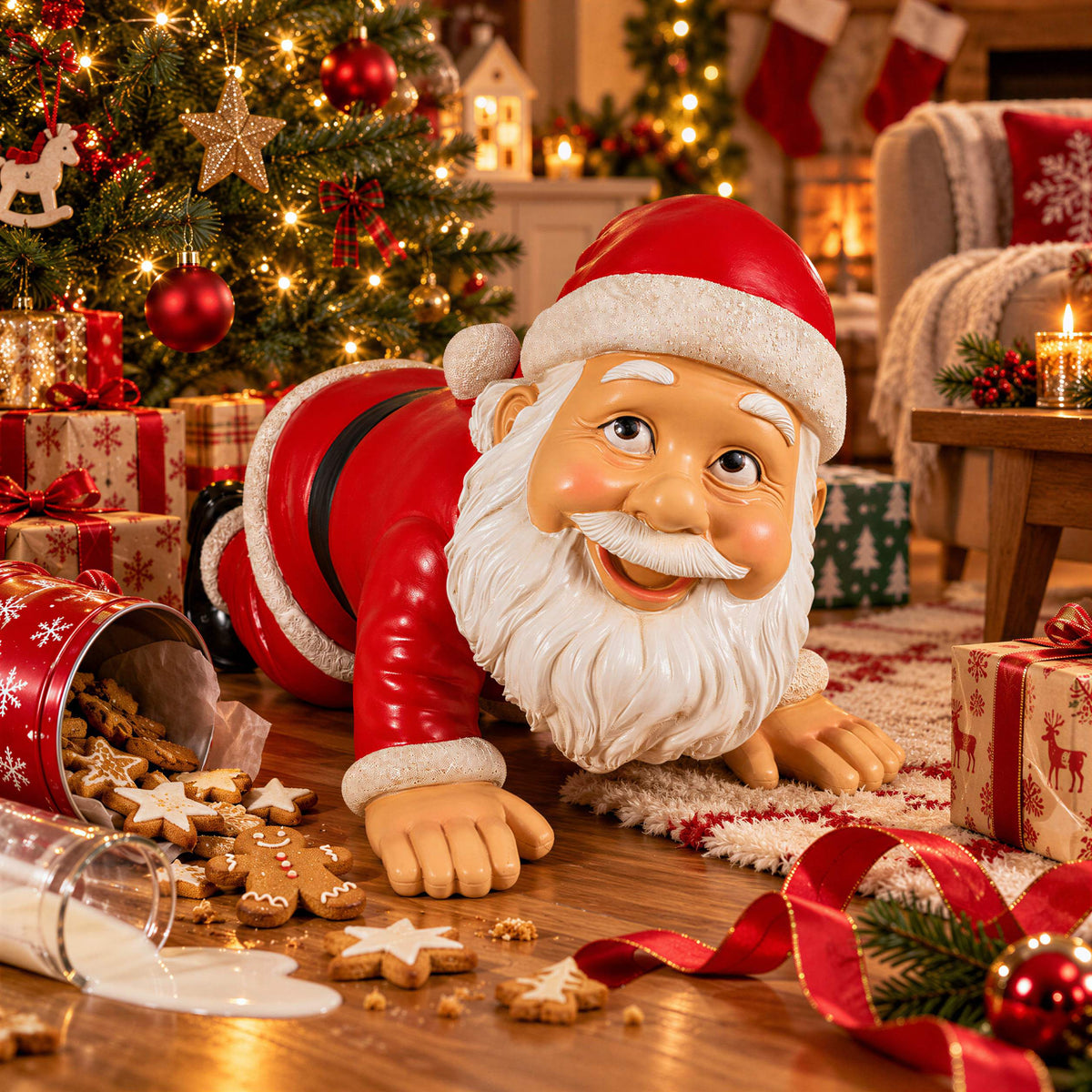 Lustige Weihnachtsmann Figur: Yoga oder kniend, Deko Figur für Haus & Garten