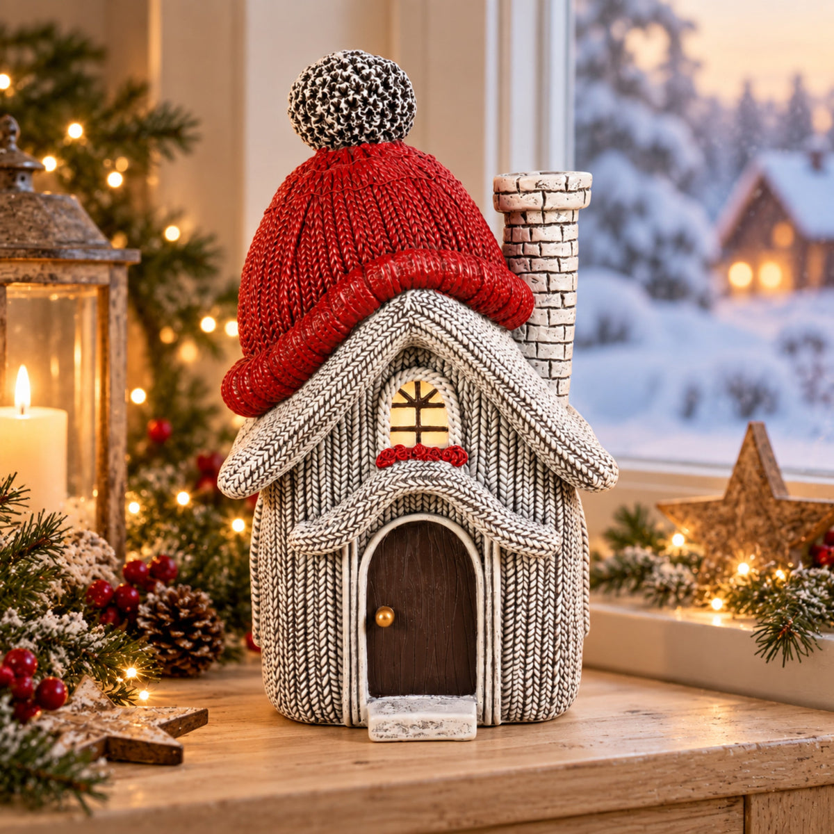 Weihnachtsdeko Wichtelhaus in Strickoptik – Weihnachtsdorf, 4 Varianten