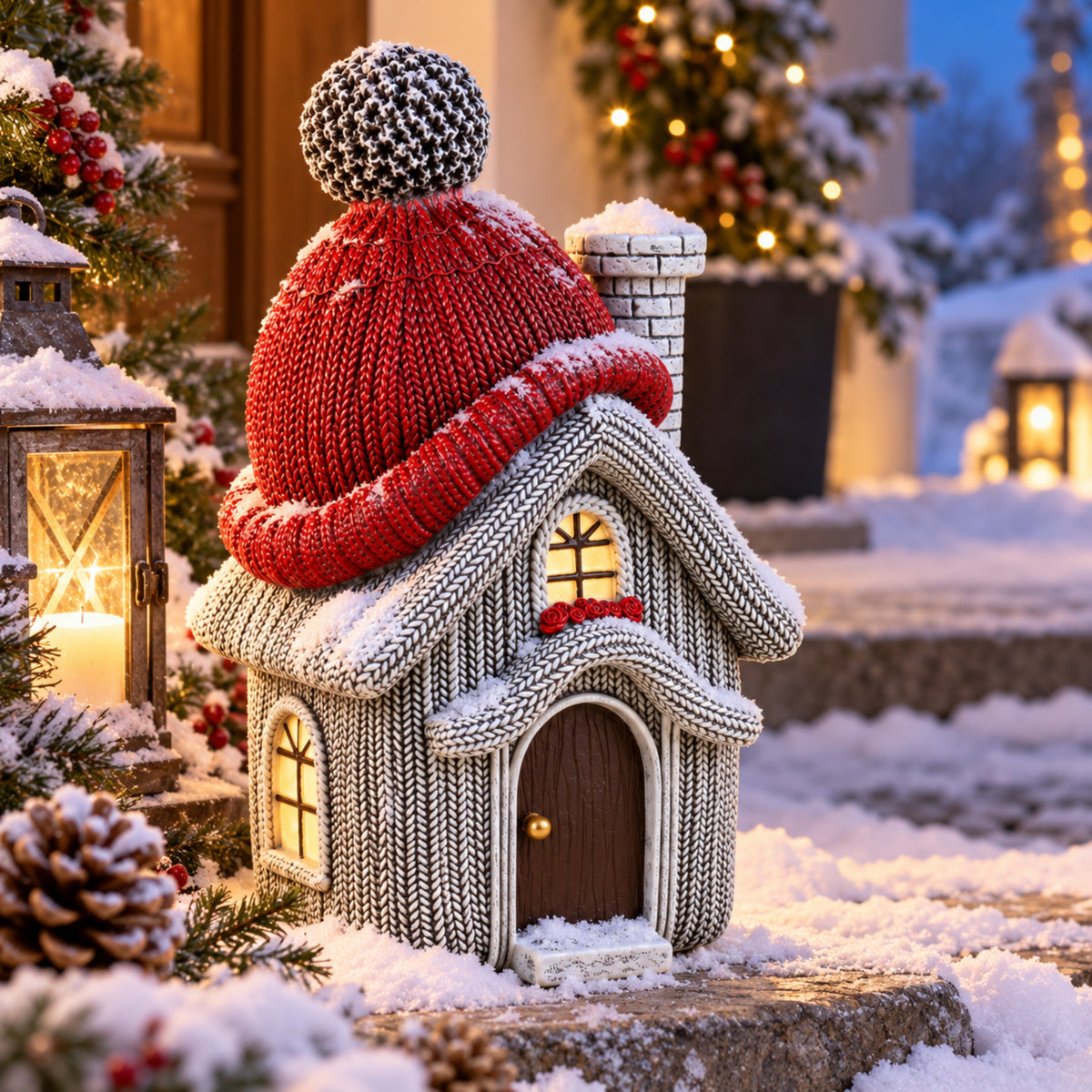 Weihnachtsdeko Wichtelhaus in Strickoptik – Weihnachtsdorf, 4 Varianten