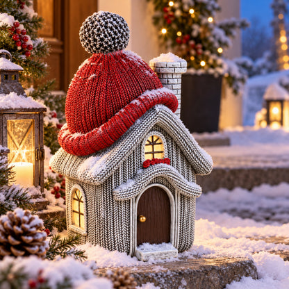 Weihnachtsdeko Wichtelhaus in Strickoptik – Weihnachtsdorf, 4 Varianten