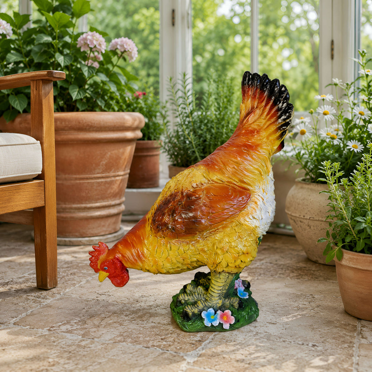 Großes Deko Huhn und Henne – lebensechte Gartenfigur, 55 cm