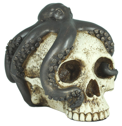 Totenkopf Dekofigur mit Tintenfisch – maritime Gothic Fantasy Figur