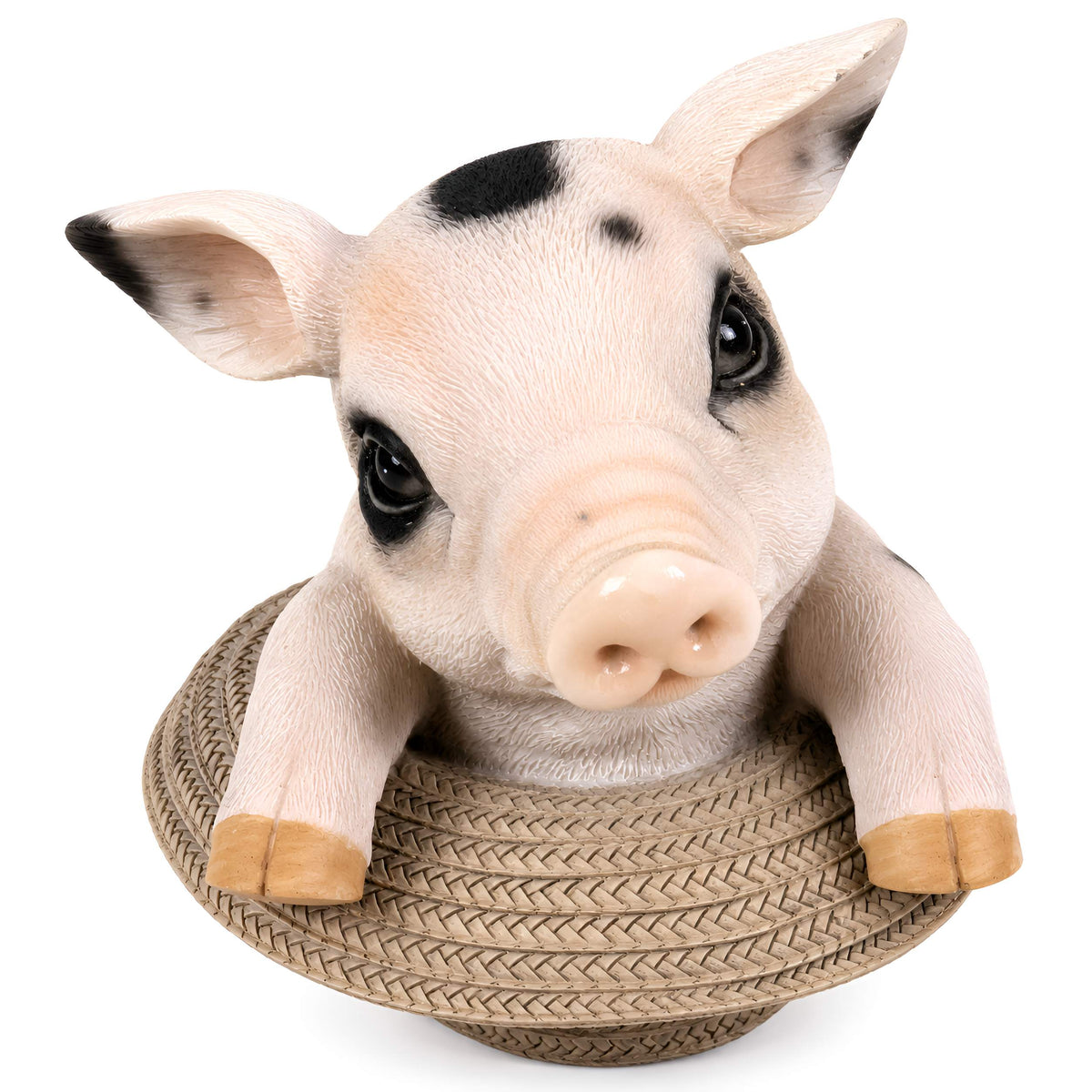 Glücksschwein Figur im Strohhut – Schweine Deko für Haus und Garten