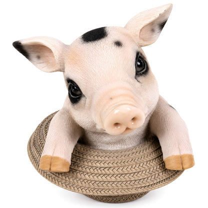 Glücksschwein Figur im Strohhut – Schweine Deko für Haus und Garten