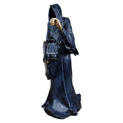 Halloween Deko Figur Sensenmann mit LED Laterne - Dekofigur Der Tod -gruselige Herbstdeko für innen