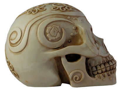 Totenkopf Dekofigur mit Rose – romantische Gothic Schädel Figur