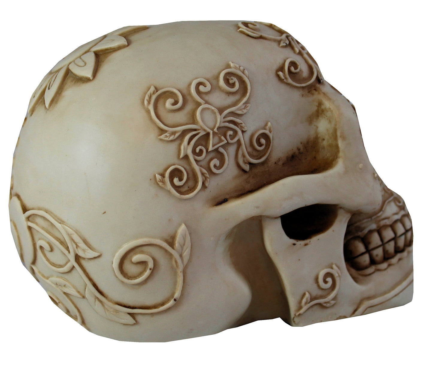 Totenkopf Dekofigur mit Sonnenblume – mystische Gothic Figur