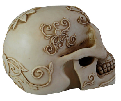 Totenkopf Dekofigur mit Sonnenblume – mystische Gothic Figur