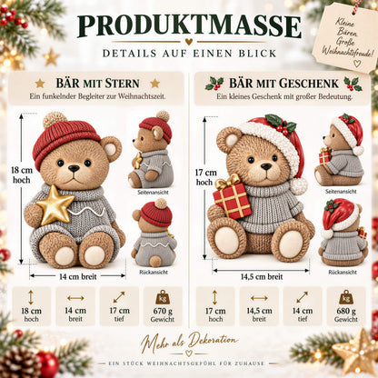 Weihnachtsbär als Dekofigur und Tischdeko Bär Figur mit Stern oder Geschenk