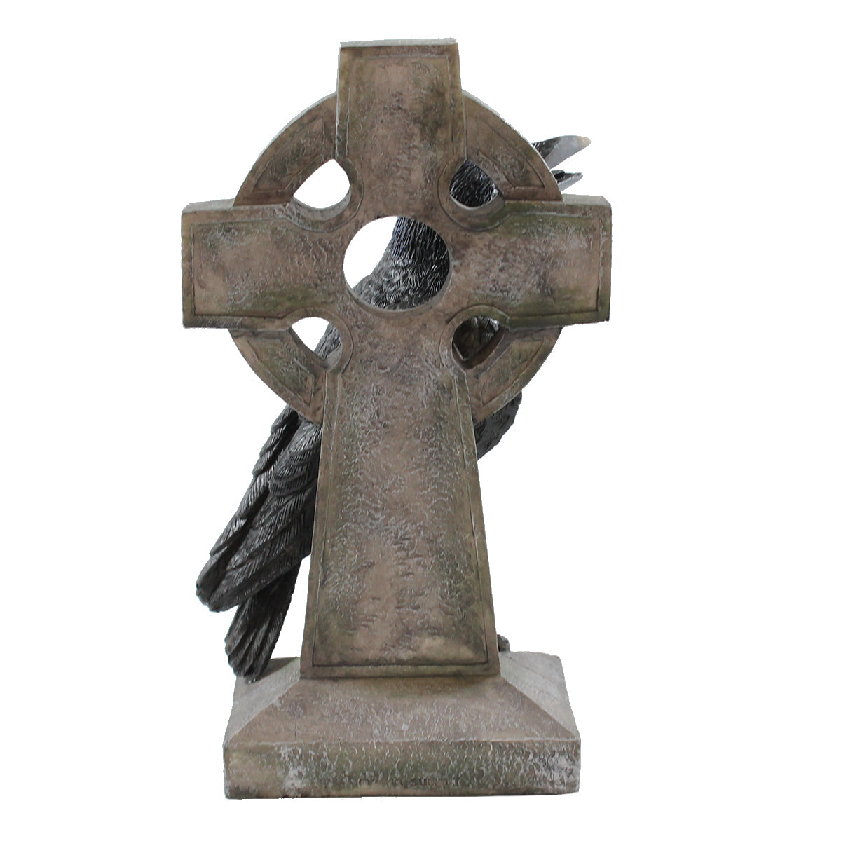 Rabe am keltischen Kreuz – handbemalte Gothic Dekofigur