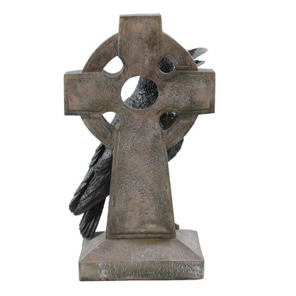 Rabe am keltischen Kreuz – handbemalte Gothic Dekofigur