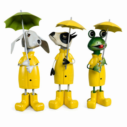 Lustige Gartenfigur aus Metall: Schaf, Kuh oder Frosch mit Regenschirm