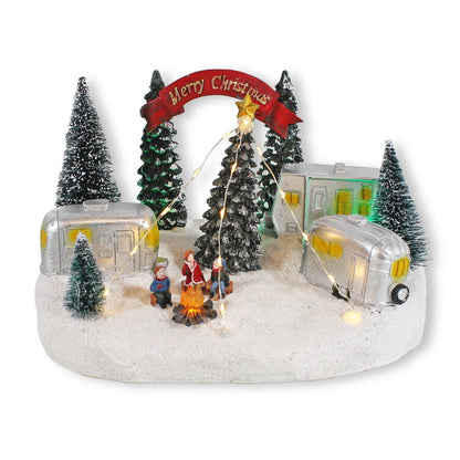 LED Weihnachtscamping Dekofigur – beleuchtetes Winterdorf mit Figuren