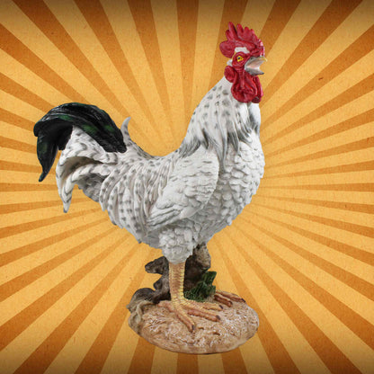 Deko Hahn Figur 47 cm weiß – detailreiche Gartenfigur aus Polyresin – wetterfest & standfest – Tierfigur Landhausstil