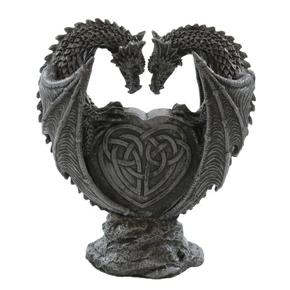 Drachenpaar Dekofigur auf Rubinherz – romantische Fantasy Figur