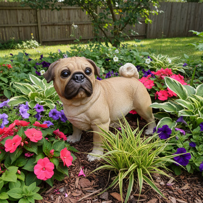 Mops Figur Hundefigur – Mops Deko Gartenfigur Hund Deko Hunde wie echt stehend oder sitzend