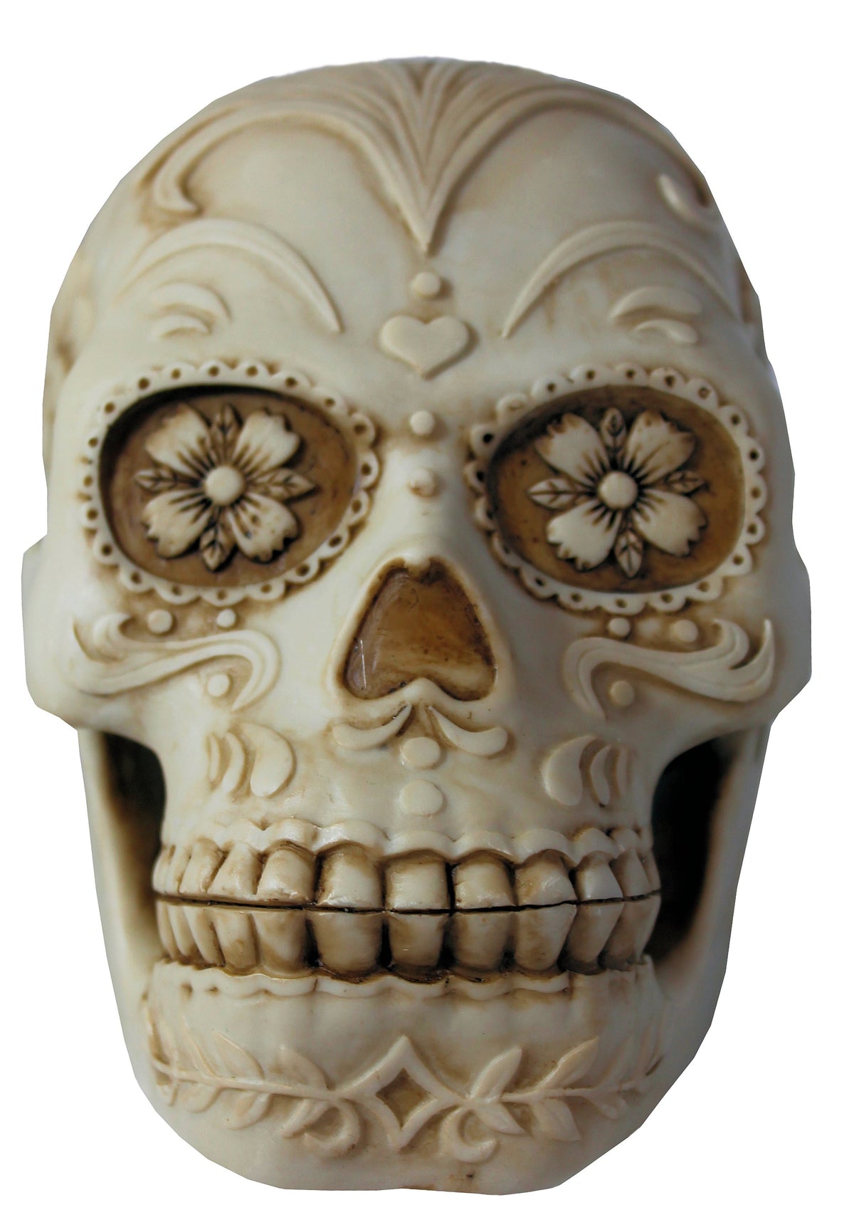 Totenkopf Dekofigur mit Blumenmotiv – Gothic Schädel für Wohnung