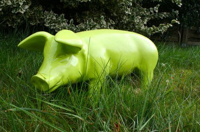Apple Schwein Dekofigur für den Garten – grünes Ferkel XXL 60 cm