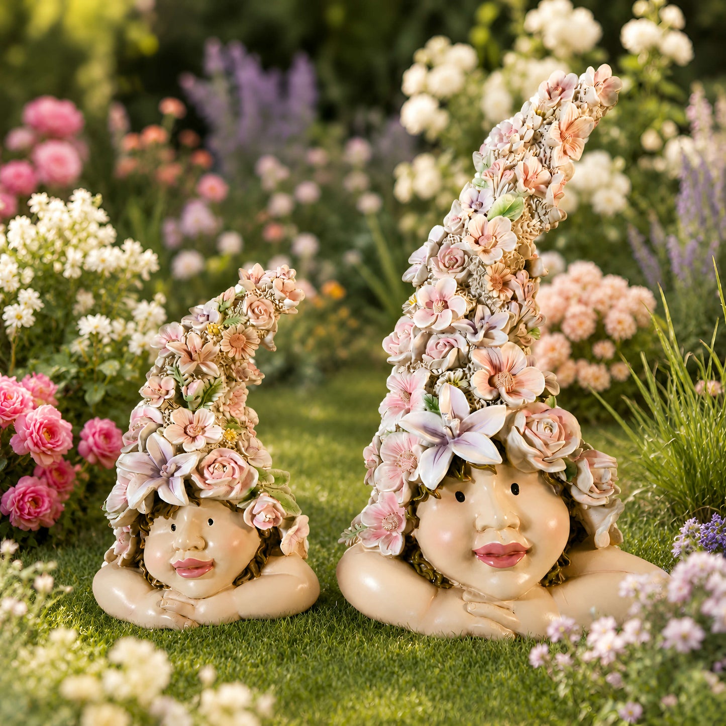 Romantisches Blumenkind – Dekofigur für den Garten in 2 Größen