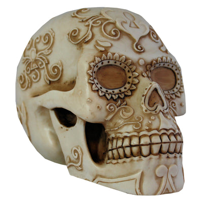 Totenkopf Dekofigur mit Sonnenblume – mystische Gothic Figur