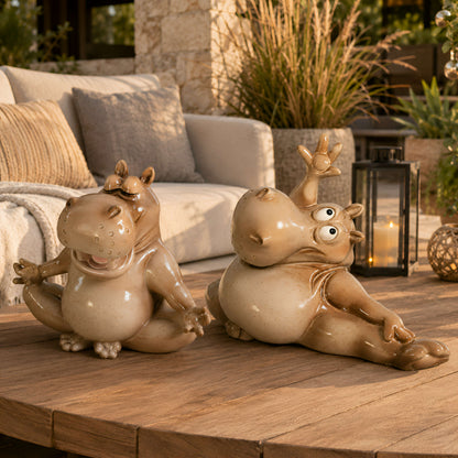 Yoga Nilpferd Dekofigur – glänzende Deko Figur in 2 Posen