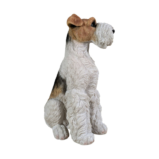 Lebensechte Foxterrier Dekofigur für den Garten – Hundefigur