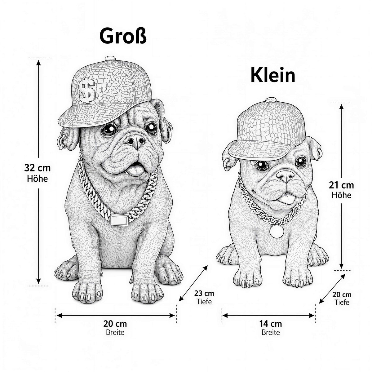 Bulldogge Dekofigur mit Cap, Hundefigur schwarz-gold