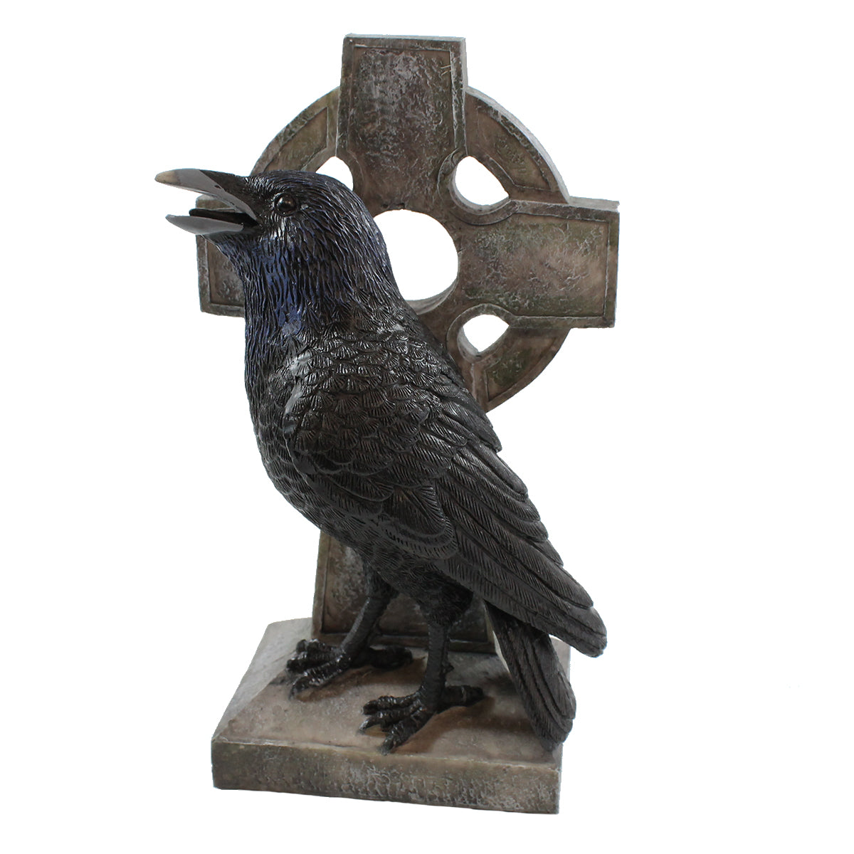 Rabe am keltischen Kreuz – handbemalte Gothic Dekofigur
