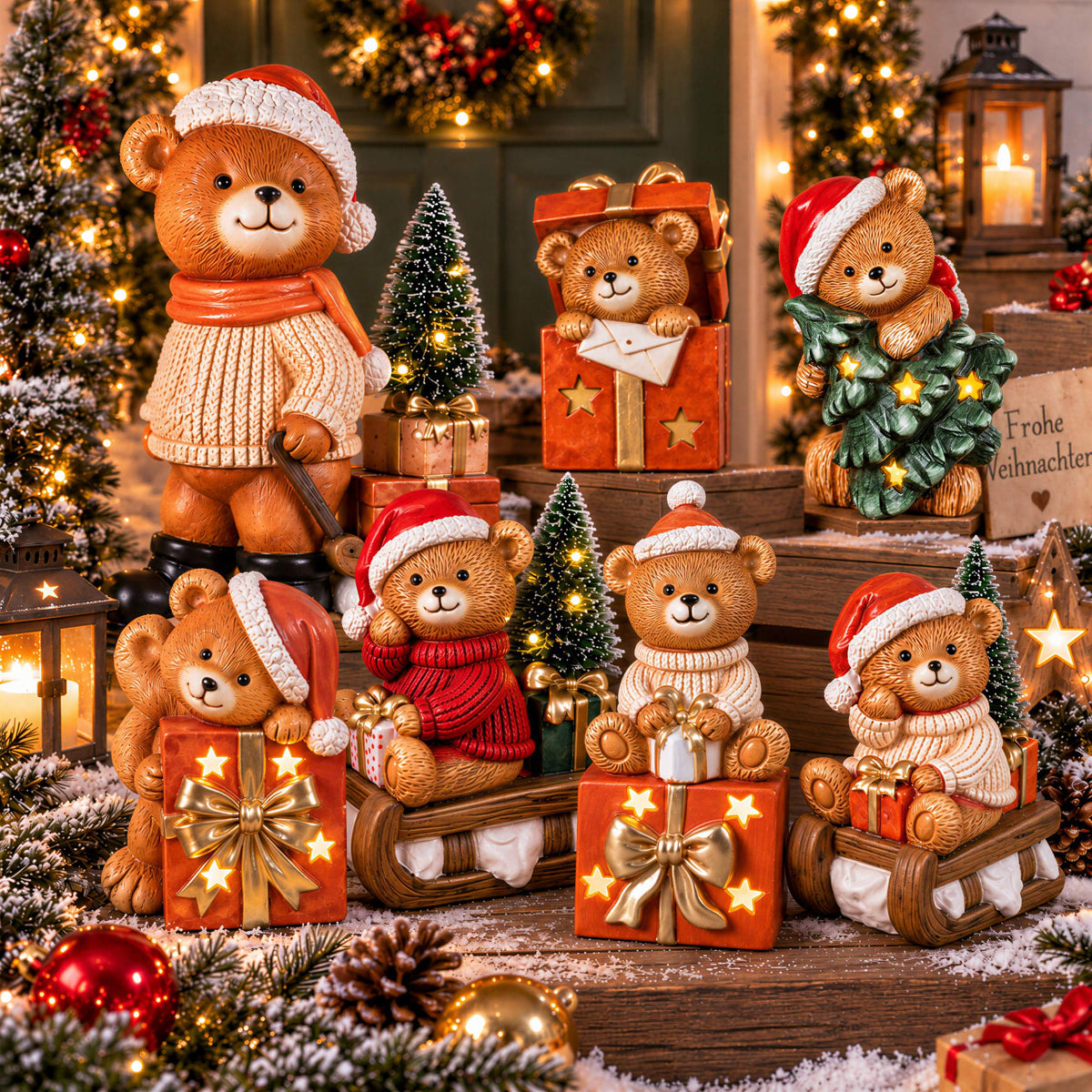 LED Weihnachtsbär Batteriebetriebene Deko Bär Figur für Tisch & Fensterbank