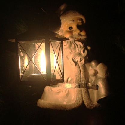 Weihnachtsmann Dekofigur mit Teelichthalter – Weiß & Silber