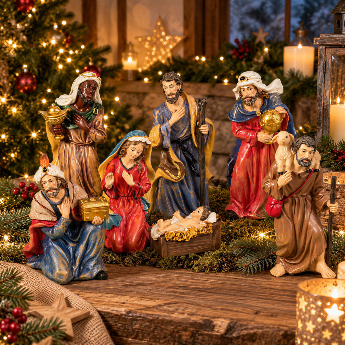 7 Krippenfiguren für Weihnachten – Heilige Familie & Drei Könige