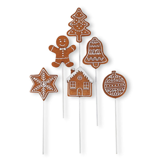 Weihnachts Tischdeko Lebkuchen Stecker 6 tlg. Weihnachtsfiguren klein Lebkuchen Deko