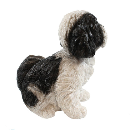 Hunde Figur Shih Tzu Welpe sitzend weiß-schwarz Hund Tierfigur Hundefigur