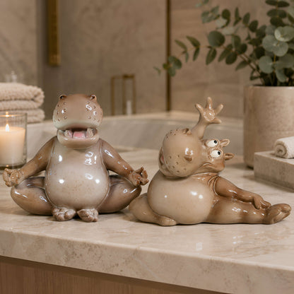 Yoga Nilpferd Dekofigur – glänzende Deko Figur in 2 Posen