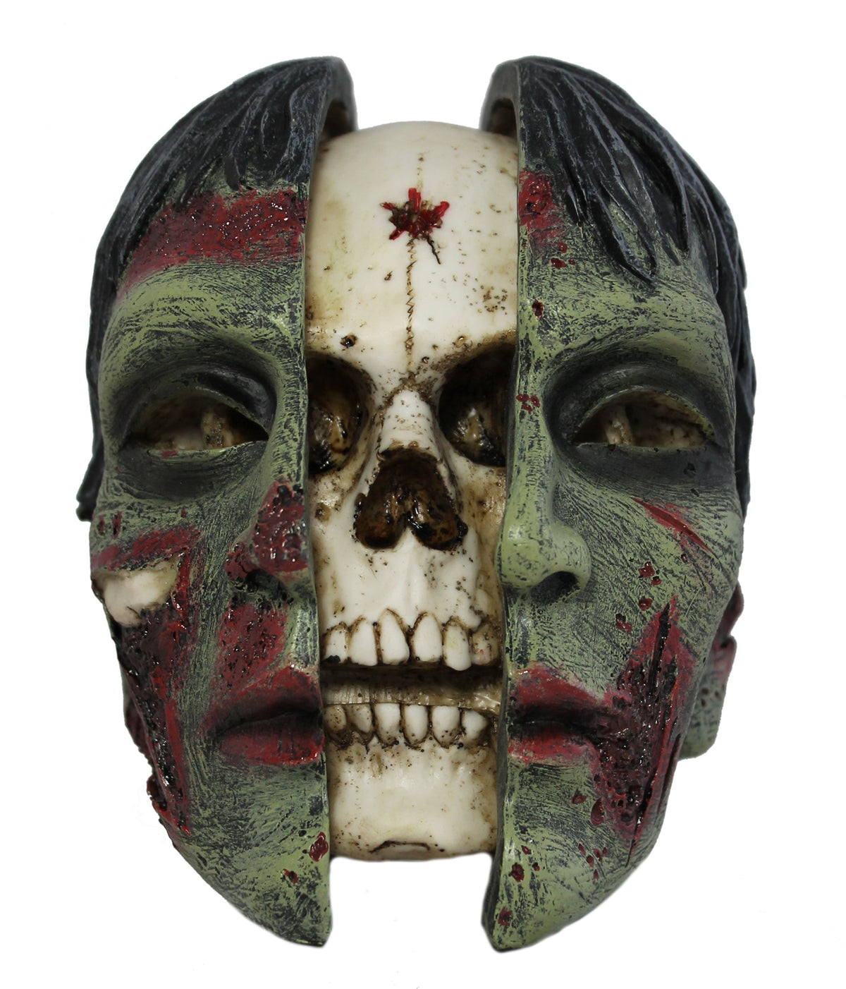 Gespaltener Zombie-Kopf als Dekofigur – Horror Totenkopf für Halloween