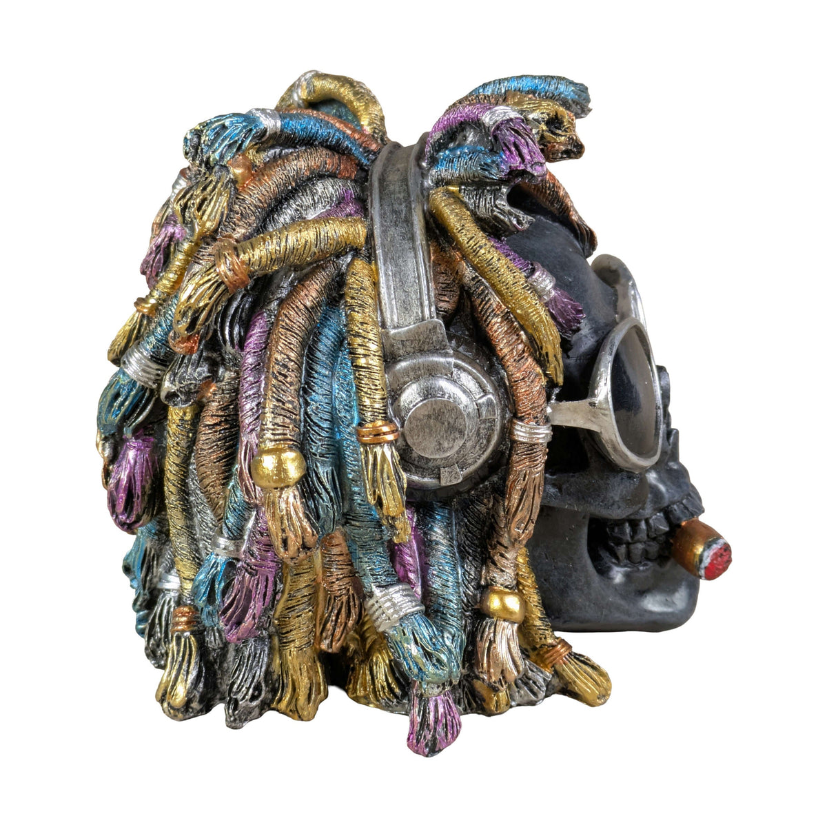 Rasta Totenkopf Dekofigur mit Sonnenbrille, Zigarre & Dreadlocks