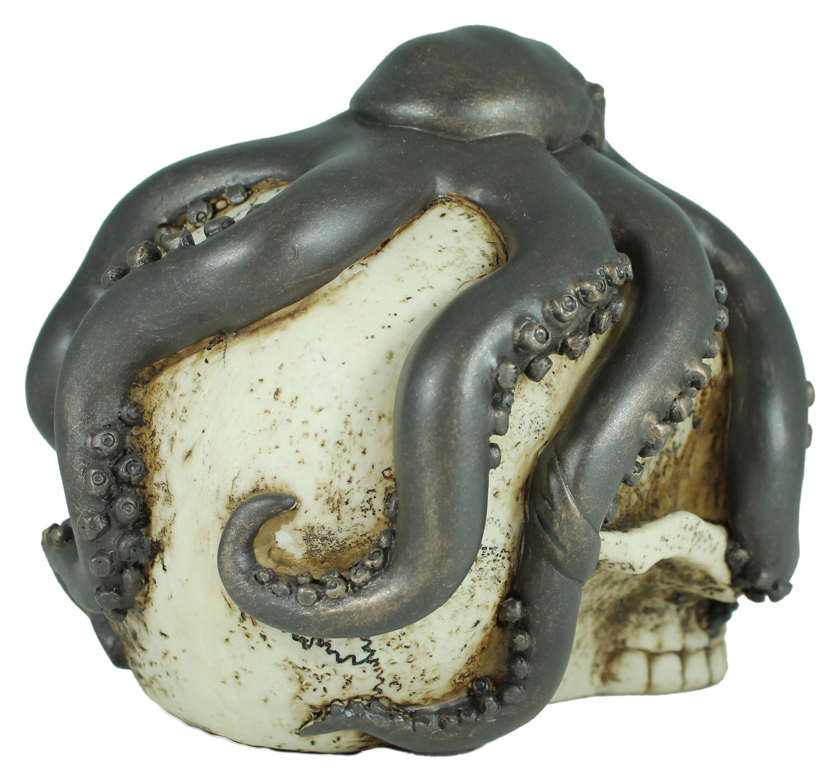 Totenkopf Dekofigur mit Tintenfisch – maritime Gothic Fantasy Figur