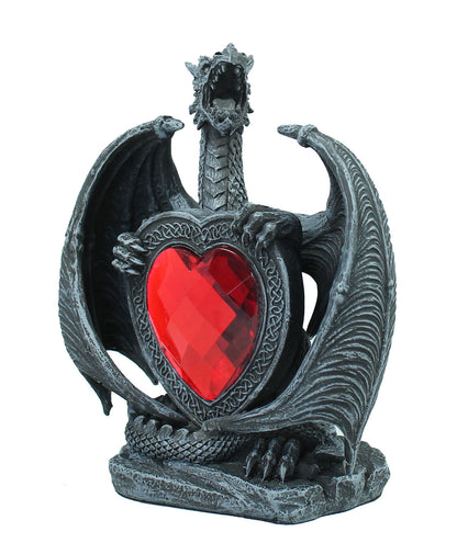 Fauchender Drache Dekofigur auf Herz – romantische Fantasy Figur
