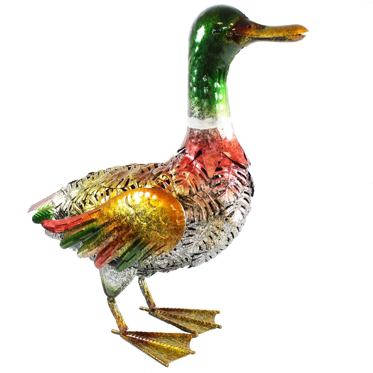 Große Metall-Enten Dekofigur für den Garten – handbemalt in 2 Farben