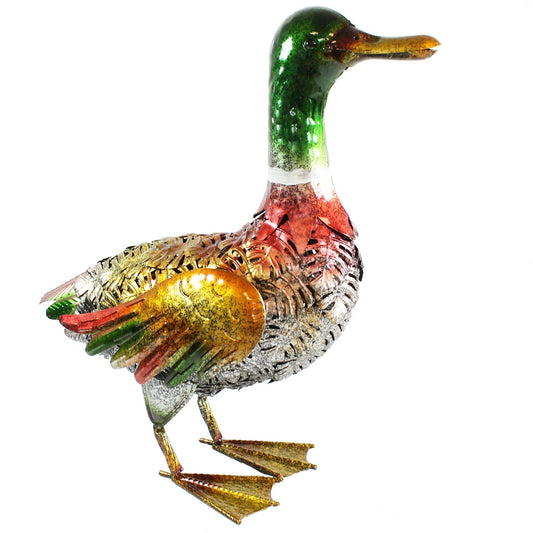 Große Metall-Enten Dekofigur für den Garten – handbemalt in 2 Farben