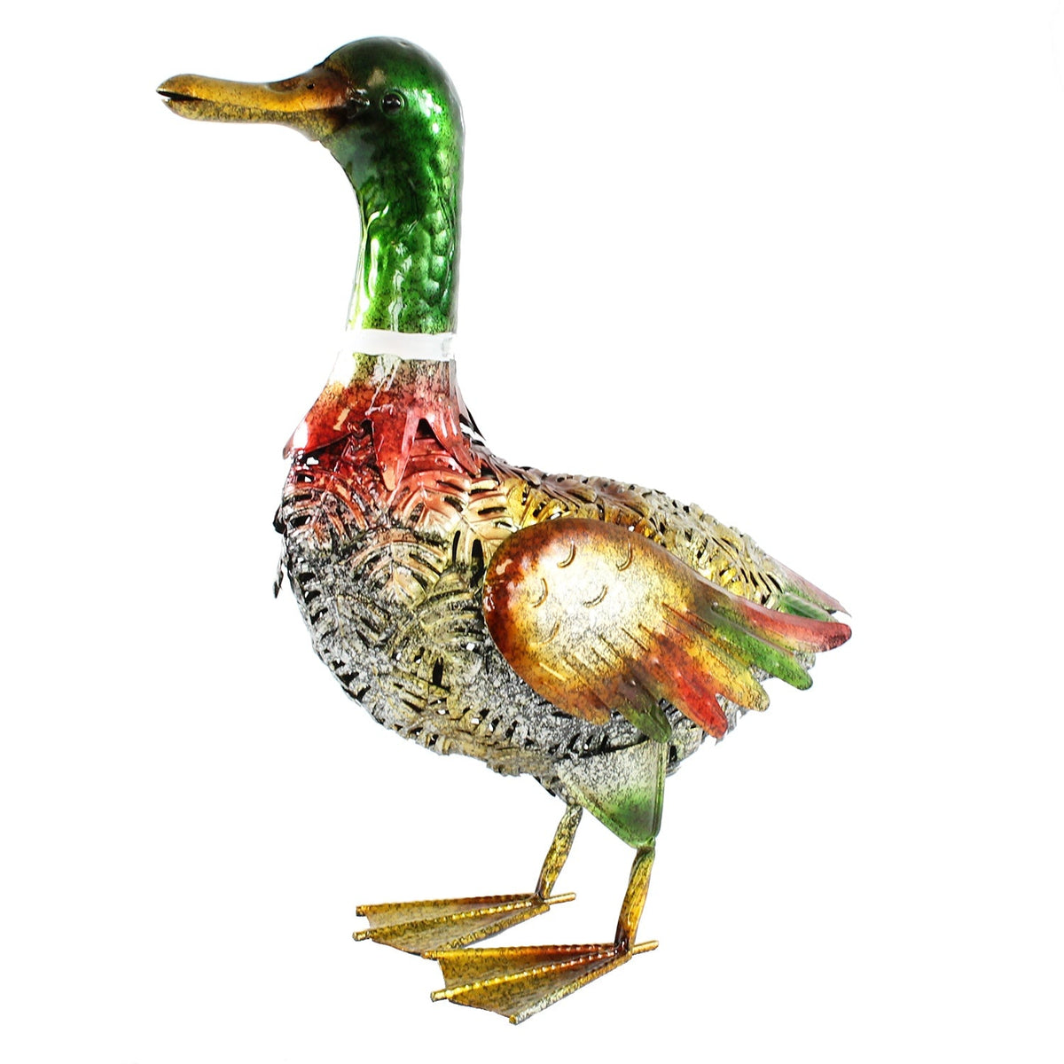 Große Metall-Enten Dekofigur für den Garten – handbemalt in 2 Farben