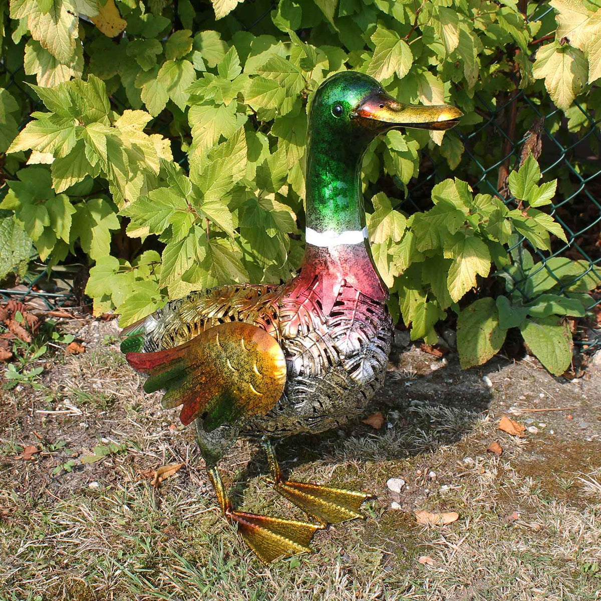 Große Metall-Enten Dekofigur für den Garten – handbemalt in 2 Farben