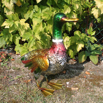 Große Metall-Enten Dekofigur für den Garten – handbemalt in 2 Farben
