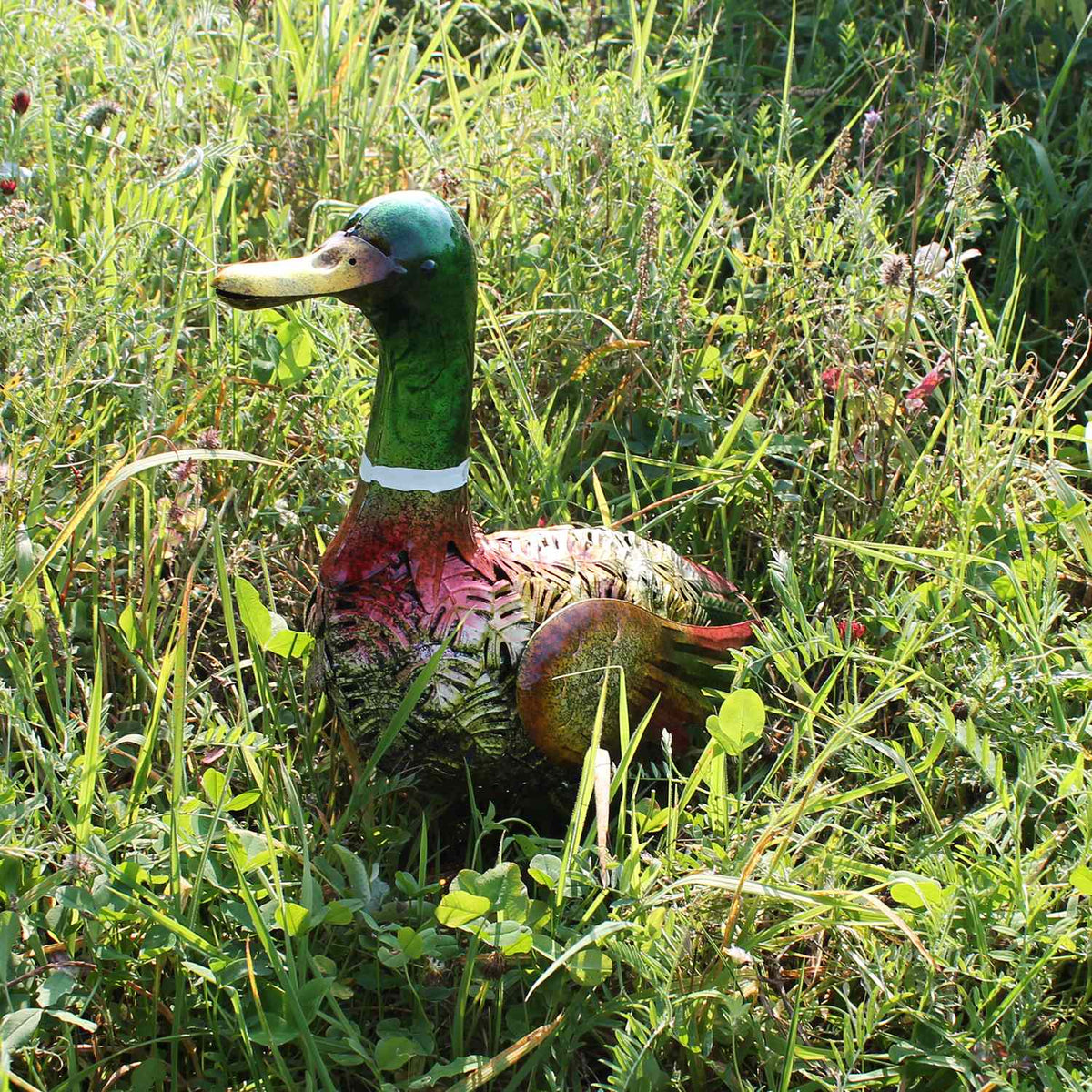 Große Metall-Enten Dekofigur für den Garten – handbemalt in 2 Farben