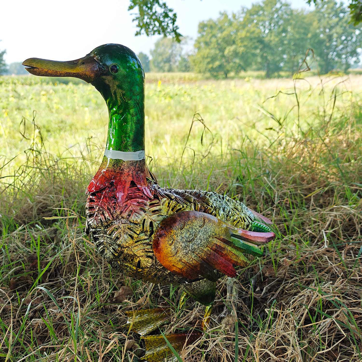 Große Metall-Enten Dekofigur für den Garten – handbemalt in 2 Farben