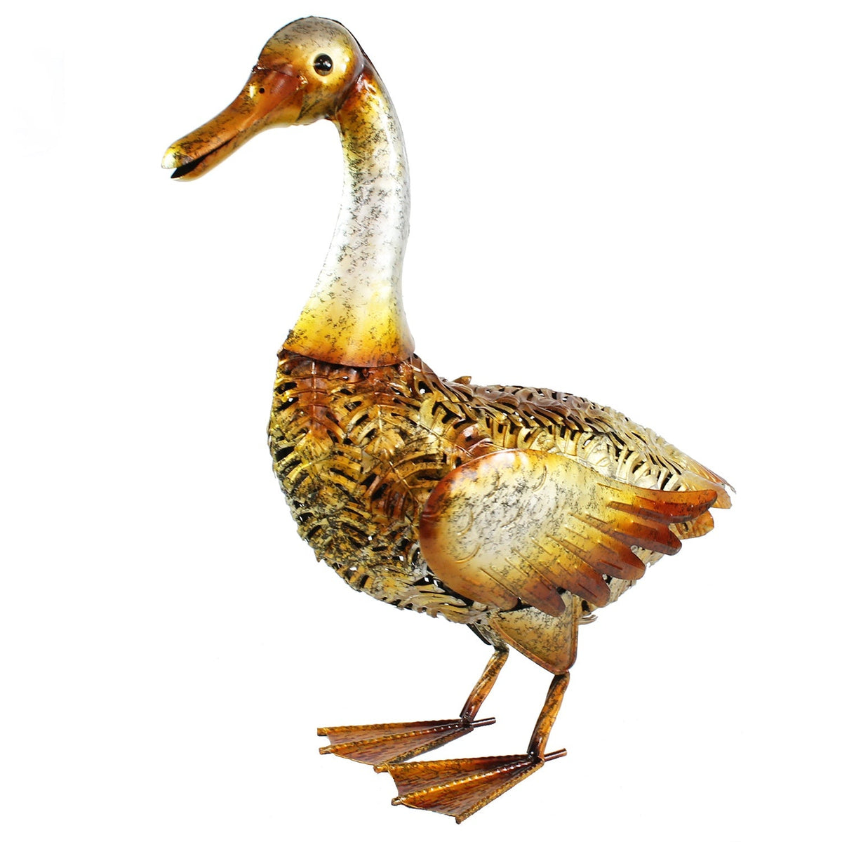 Große Metall-Enten Dekofigur für den Garten – handbemalt in 2 Farben