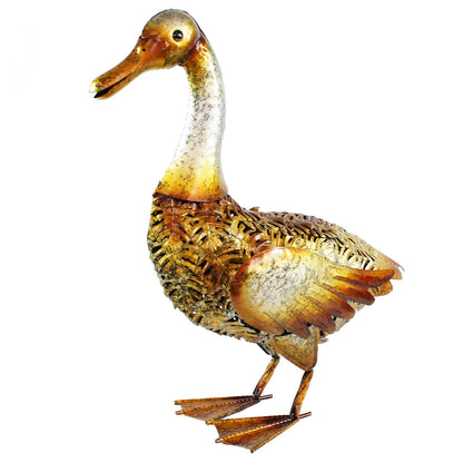 Große Metall-Enten Dekofigur für den Garten – handbemalt in 2 Farben