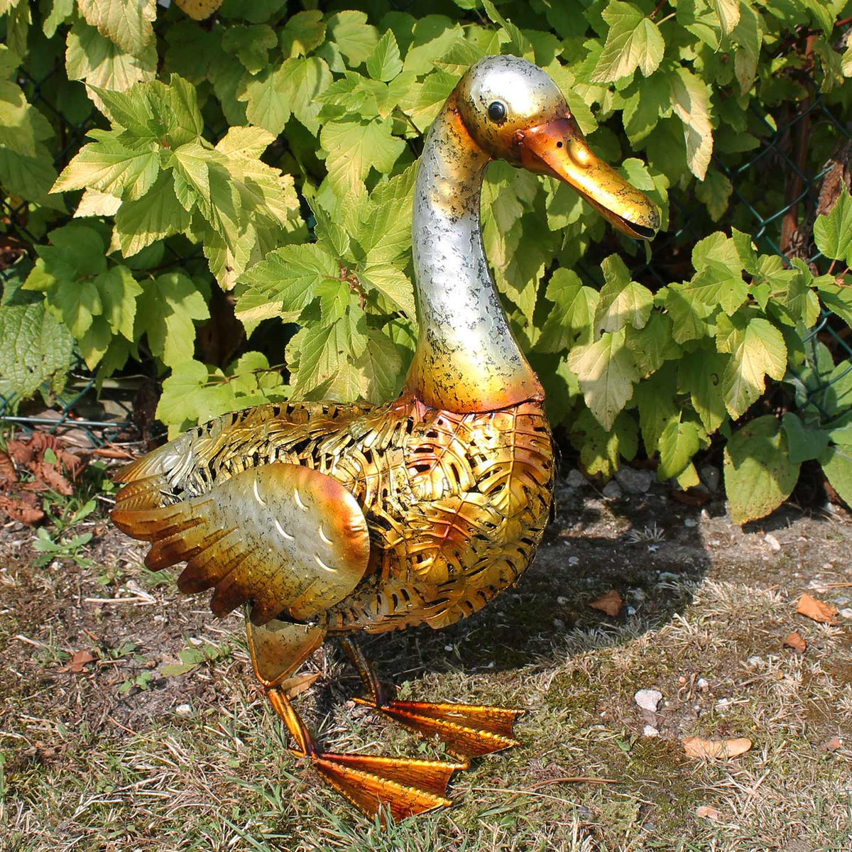 Große Metall-Enten Dekofigur für den Garten – handbemalt in 2 Farben