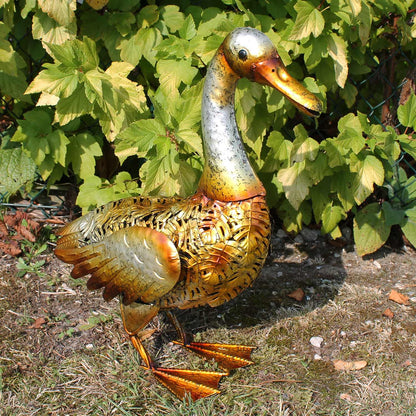 Große Metall-Enten Dekofigur für den Garten – handbemalt in 2 Farben